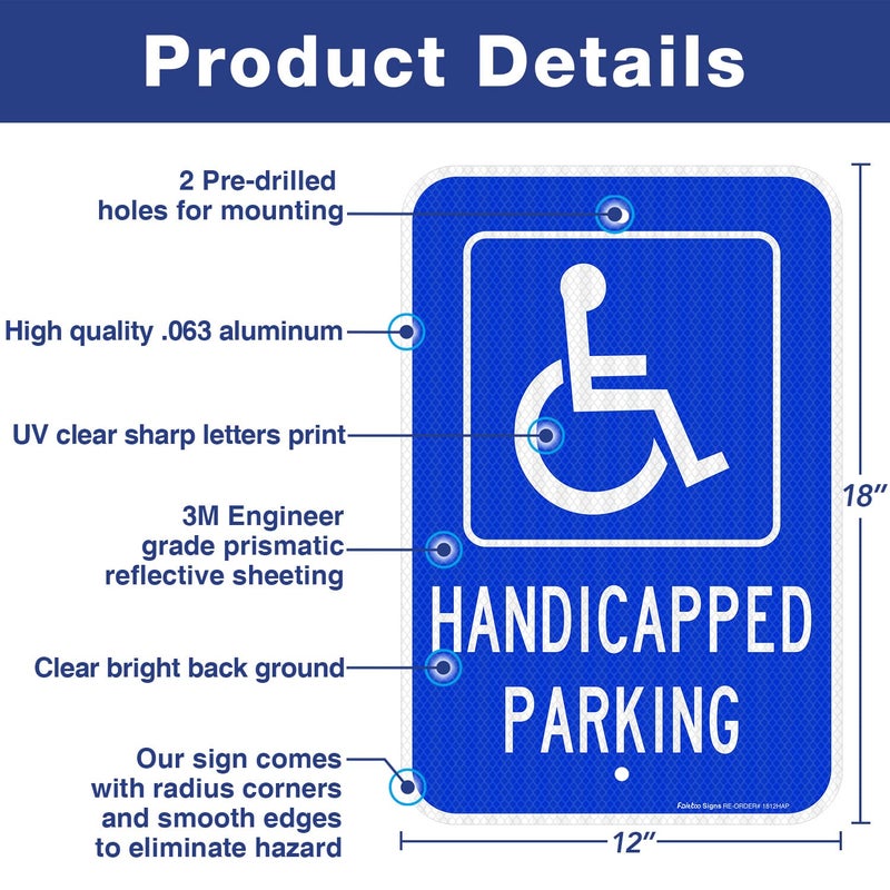 Faittoo Handicap Parking Sign, with Picture of Wheelchair Sign, 18 x 12 Inches Engineer Grade Reflective Sheeting Rust Free Aluminum, Weather Resistant, Waterproof, Durable Ink, Easy to Mount - Image 2